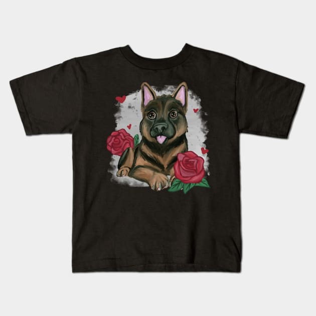 German shepherd puppy love Kids T-Shirt by Antiope